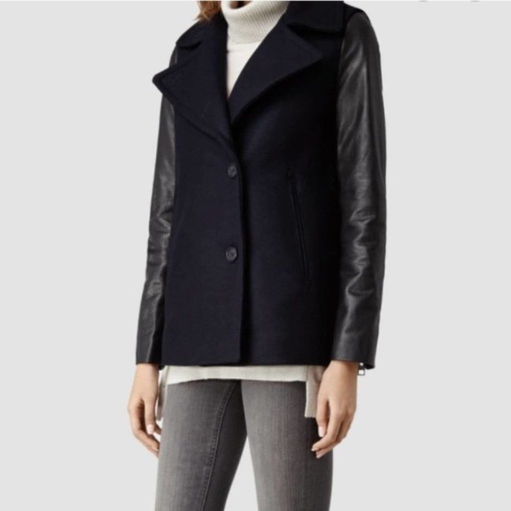 Allsaints • Ishba Wool Leather Pea Coat